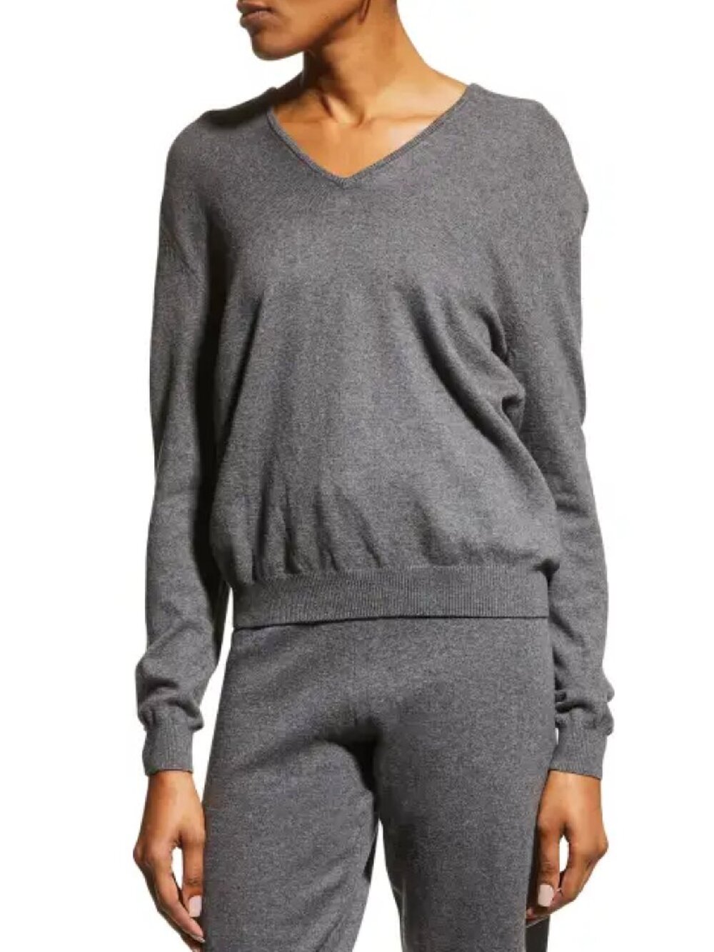 Majestic Filatures Gray Organic Cotton V-neck French Terry Sweatshirt 3/M
